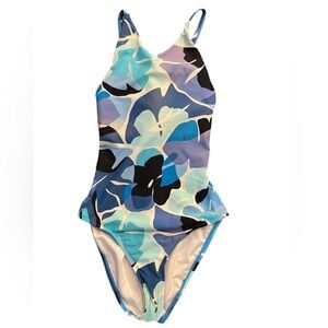 Nautica Womens Cross Back One Piece Swimsuit Blue-White Beach Summer Size Medium